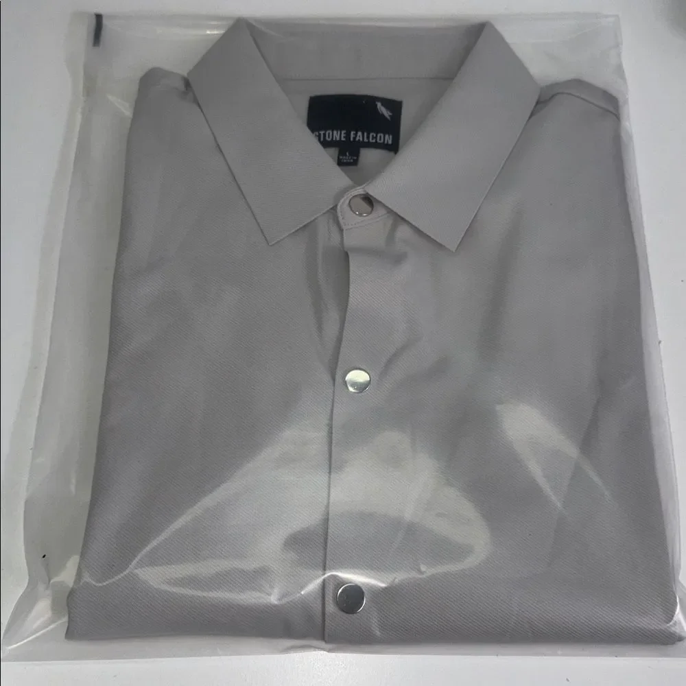 Men's Casual Short Sleeve Button-Down Shirt - Light Gray Sz L NWT